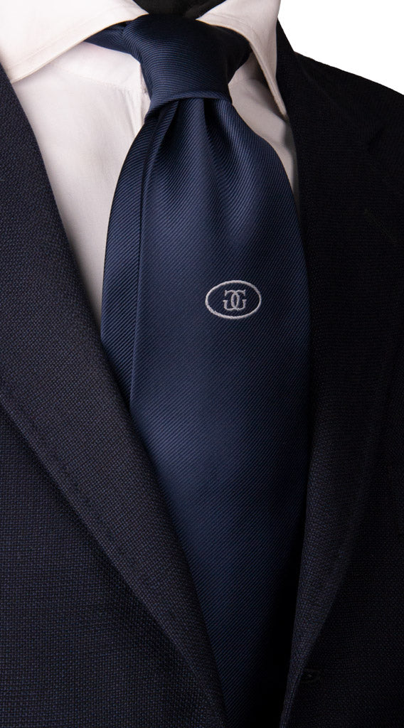 Cravatta di Seta Blu con Disegno Sottonodo Logo Graffeo Vintage Made in Italy Graffeo Cravatte