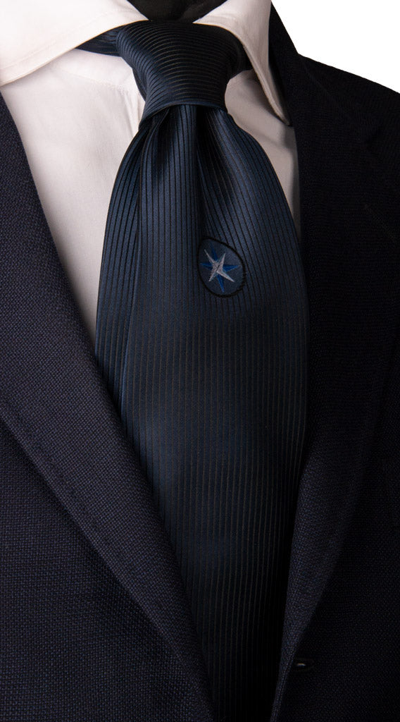Cravatta di Seta Blu con Disegno Sottonodo Stella Polare Made in Italy Graffeo Cravatte
