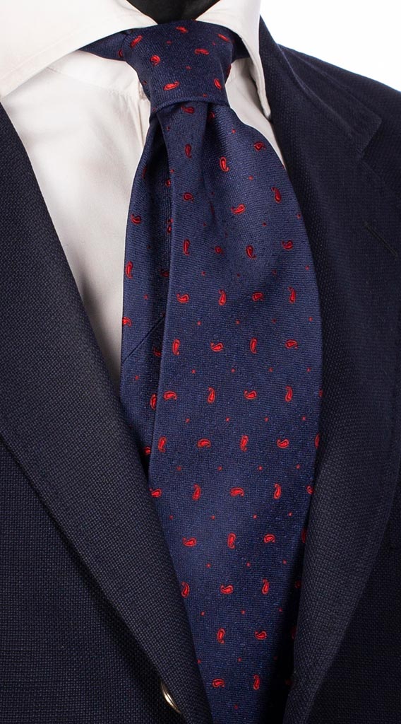 Cravatta di Seta Blu con Paisley Rossi Made in Italy Graffeo Cravatte