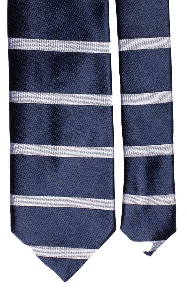 Cravatta di Seta Blu con Riga Orizzontale Grigio Argento Made in Italy graffeo Cravatte Pala