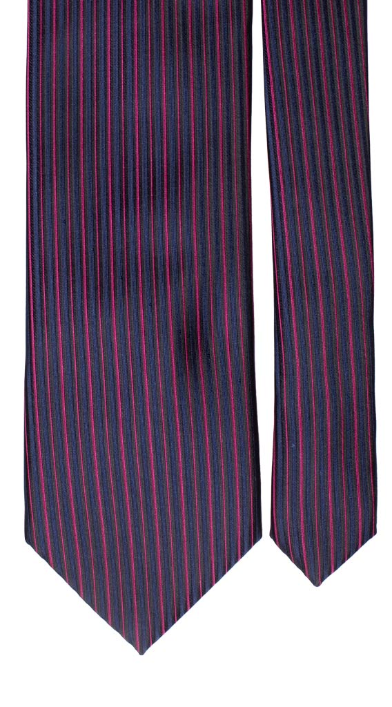 Cravatta di Seta Blu Righe Verticale Fucsia Made in italy Graffeo Cravatte Pala