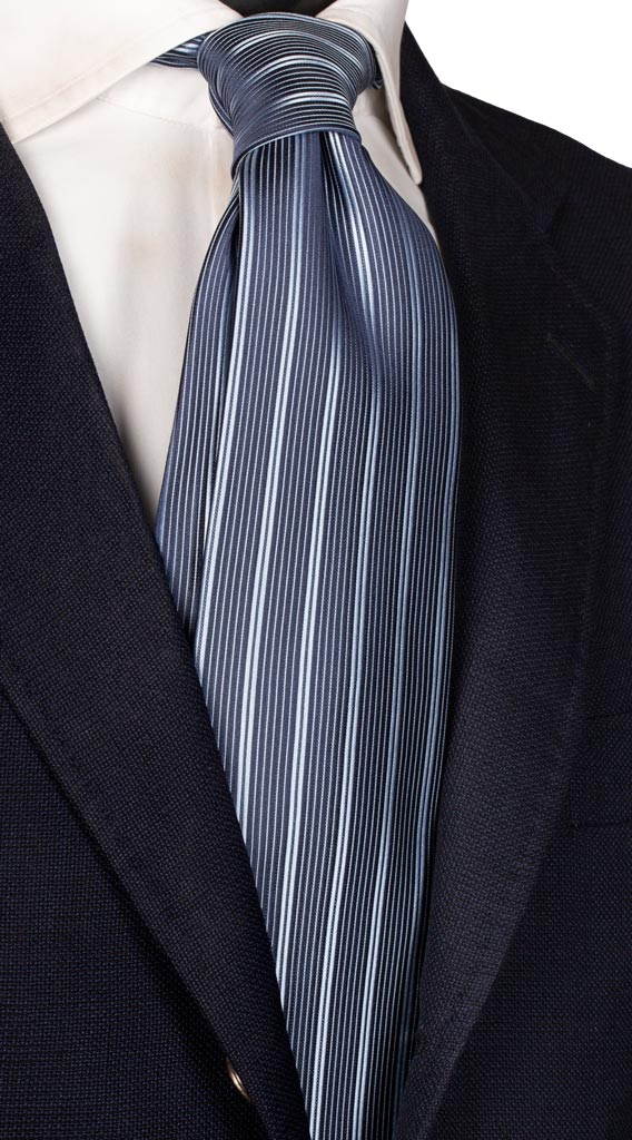 Cravatta di Seta Blu Righe Verticali Celeste Made in Italy graffeo Cravatte