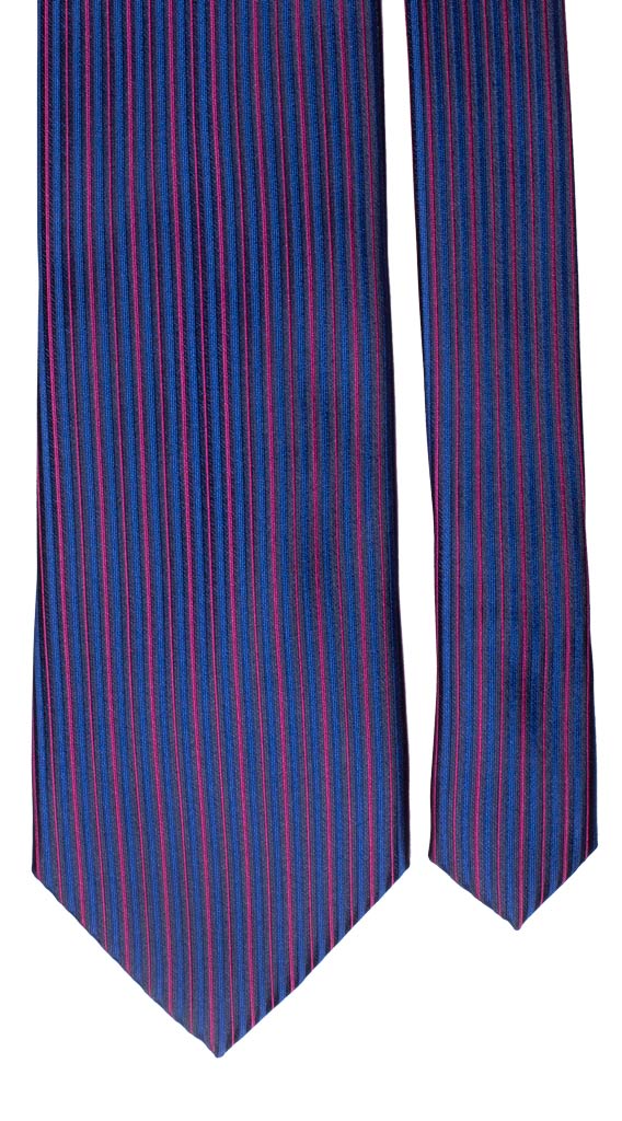 Cravatta di Seta Bluette Blu Righe Verticali Fucsia Made in Italy Graffeo Cravatte Pala