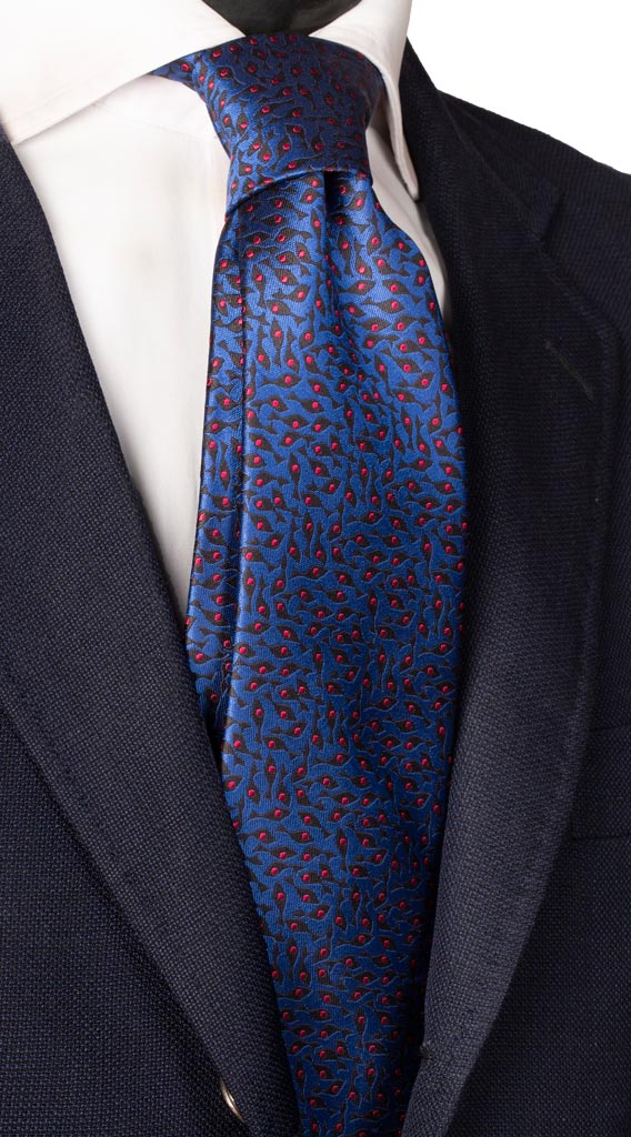 Cravatta di Seta Bluette Fantasia Nero Fucsia Made in Italy Graffeo Cravatte