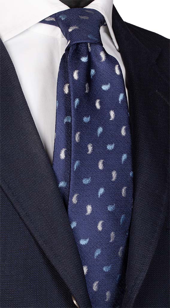 Cravatta di Seta Bluette Paisley Celeste Bianco Made in Italy Graffeo Cravatte