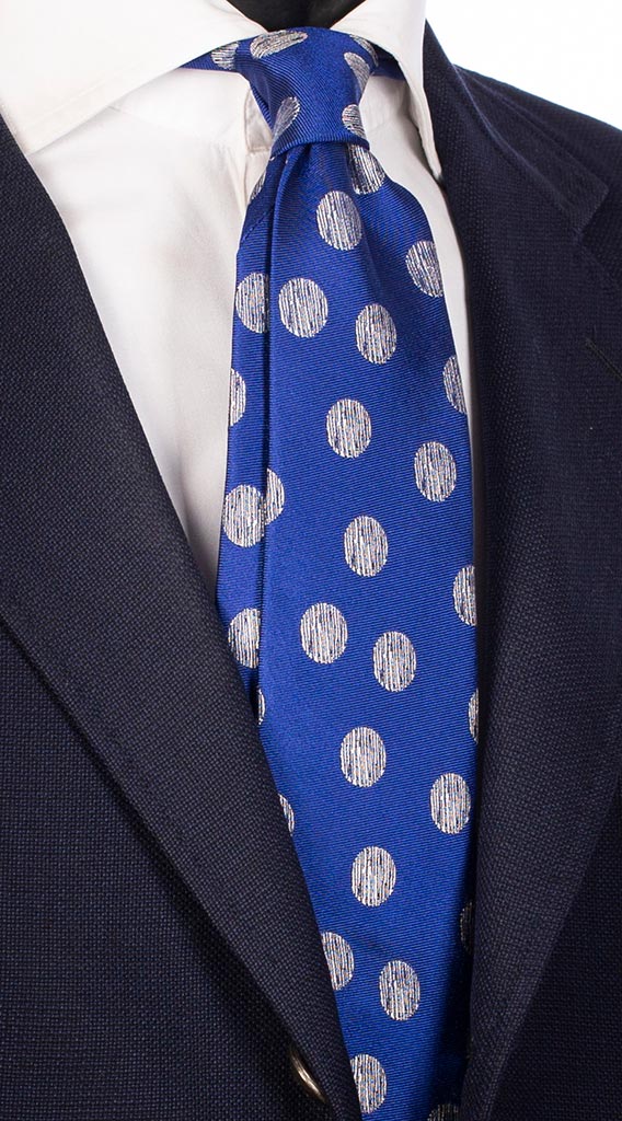 Cravatta di Seta Bluette a Pois Grigio Chiaro Blu Made in Italy Graffeo Cravatte
