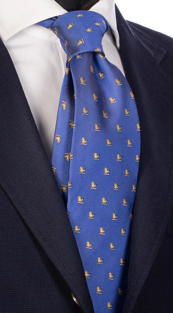 Cravatta di Seta Bluette con Animali Made in Italy Graffeo Cravatte