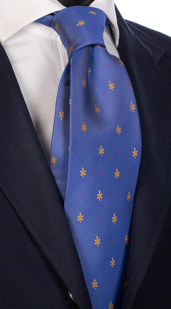 Cravatta di Seta Bluette con Animali Made in Italy Graffeo Cravatte