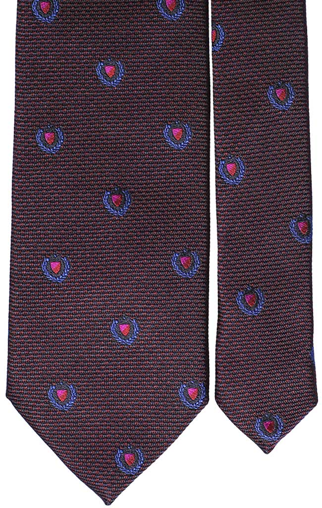 Cravatta di Seta Bordeaux Blu Fantasia Scudetti Bluette Fucsia Rosso Made in Italy Graffeo Cravatte Pala