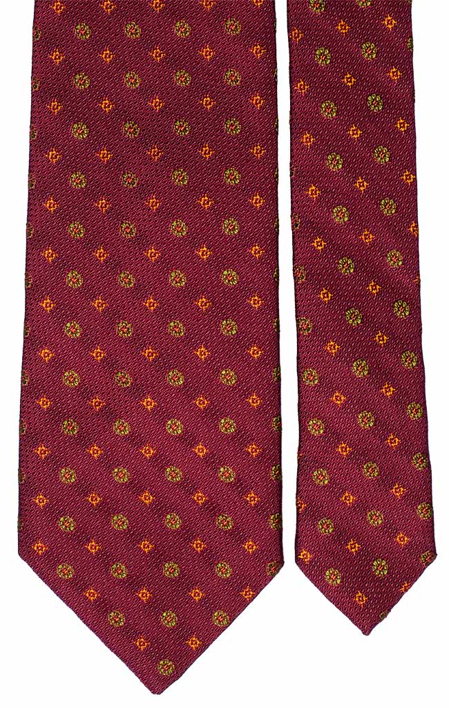 Cravatta di Seta Bordeaux Fantasia Arancione Verde Made in Italy Graffeo Cravatte pala
