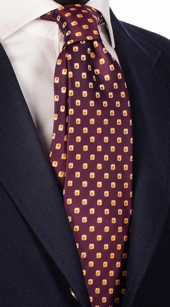 Cravatta di Seta Bordeaux Fantasia Bianca Arancione Made in Italy Graffeo Cravatte