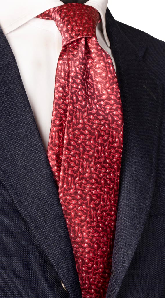 Cravatta di Seta Bordeaux Fantasia Rosa Scuro Grigio Chiaro Made in Italy graffeo Cravatte