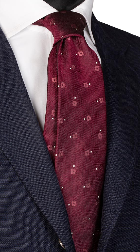 Cravatta di Seta Bordeaux Fantasia Rosa antico Bianco Made in Italy Graffeo Cravatte