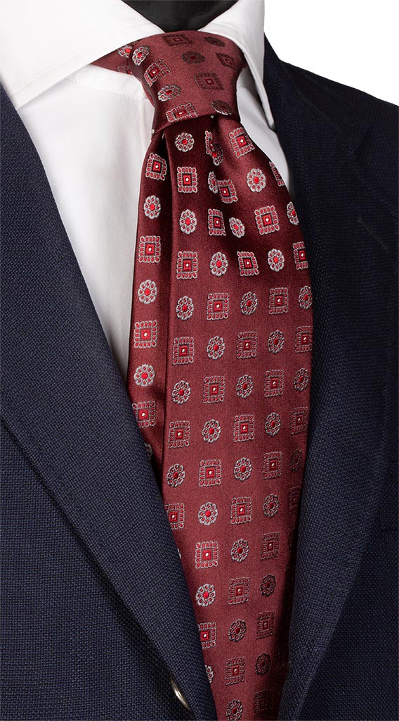 Cravatta di Seta Bordeaux Fantasia Rosso Grigio Made in italy Graffeo Cravatte