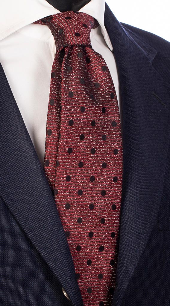 Cravatta di Seta Bordeaux Fantasia Tono su Tono Pois Neri Made in Italy Graffeo Cravatte