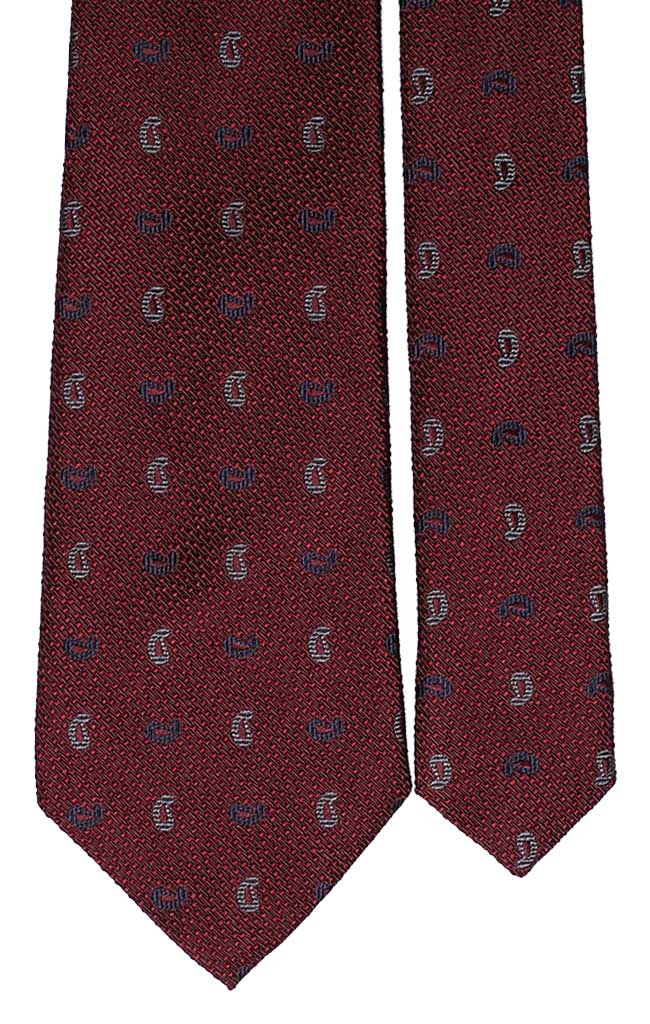 Cravatta di Seta Bordeaux Micro Fantasia Tono Su Tono Paisley Blu Grigio Made in Italy Graffeo Cravatte Pala
