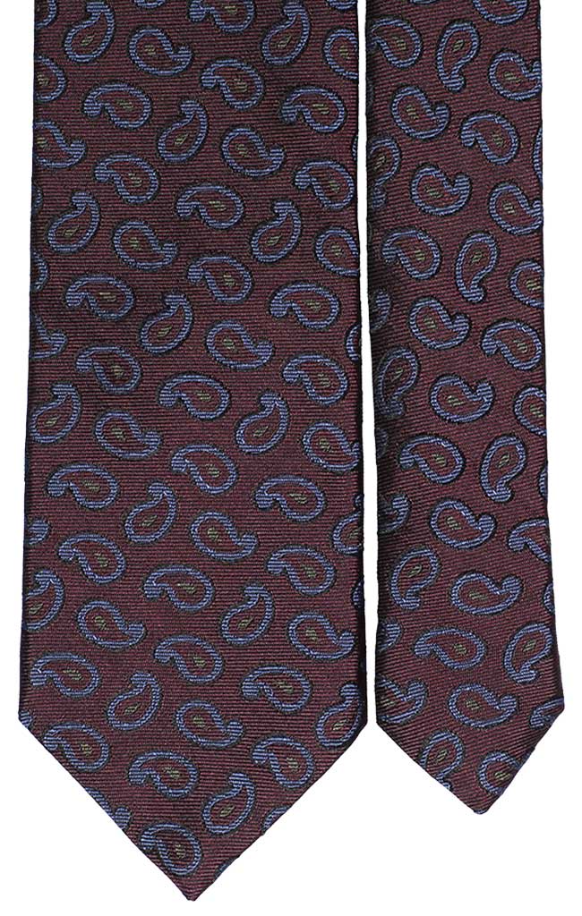 Cravatta di Seta Bordeaux Paisley Celeste Blu Giallo Made in Italy Graffeo Cravatte Pala