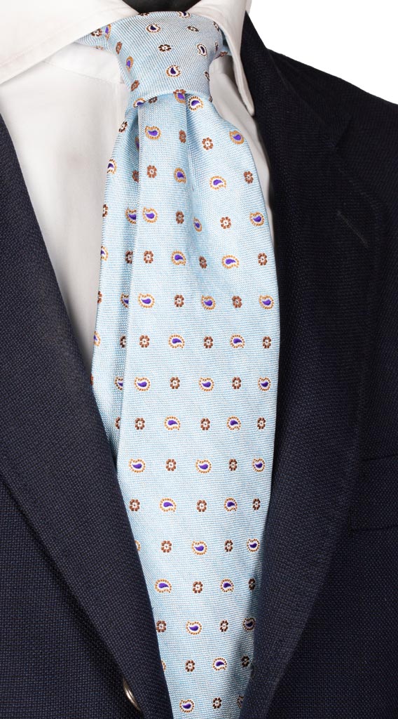 Cravatta di Seta Carta da Zucchero Paisley Marrone Bluette Made in italy Graffeo Cravatte