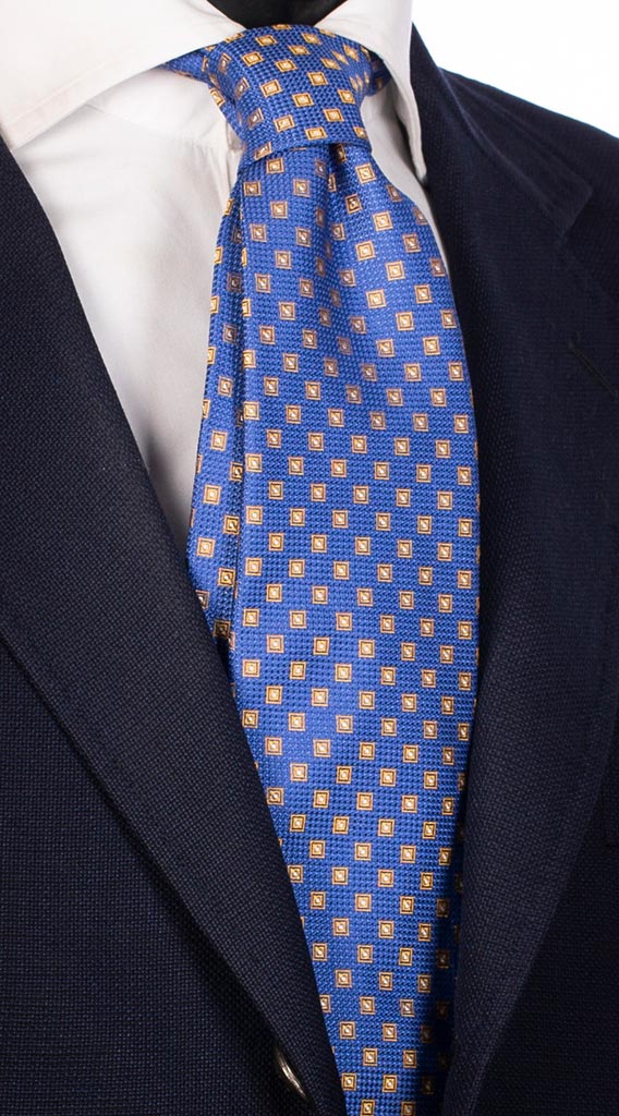 Cravatta di Seta Celeste Fantasia Arancione Bianco Made in Italy Graffeo Cravatte