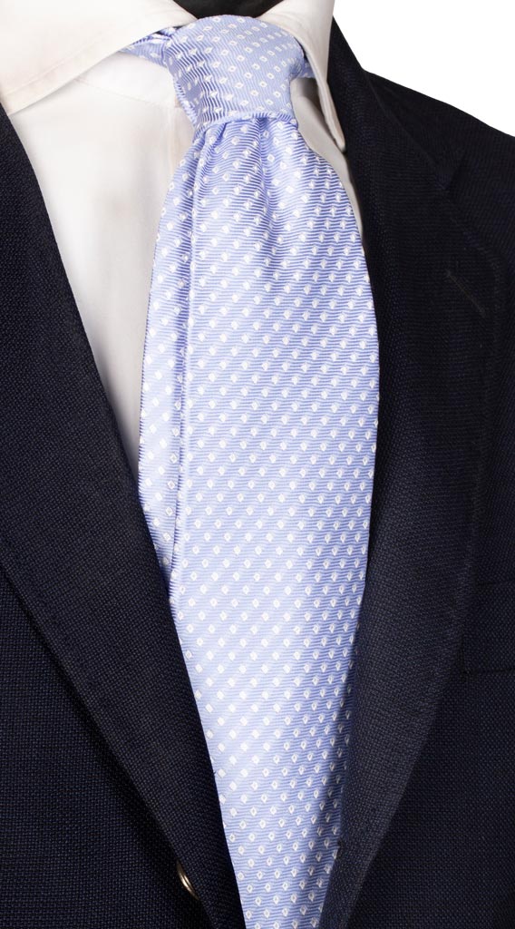 Cravatta di Seta Celeste Fantasia Bianca Made in Italy graffeo Cravatte