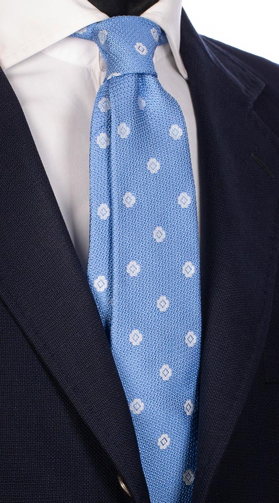 Cravatta di Seta Celeste Fantasia Bianca Celeste Made in Italy Graffeo Cravatte