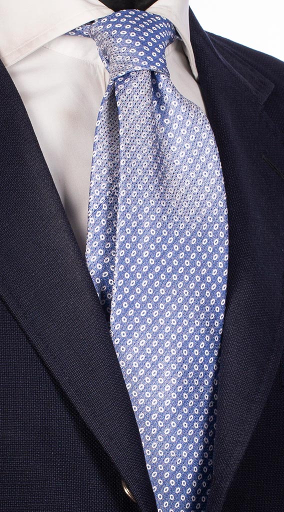Cravatta di Seta Celeste Fantasia Tono su Tono Bianco Made in Italy Graffeo Cravatte