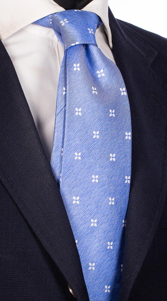 Cravatta di Seta Celeste Fantasia Tono su Tono Effetto Lino Made in Italy Graffeo Cravatte