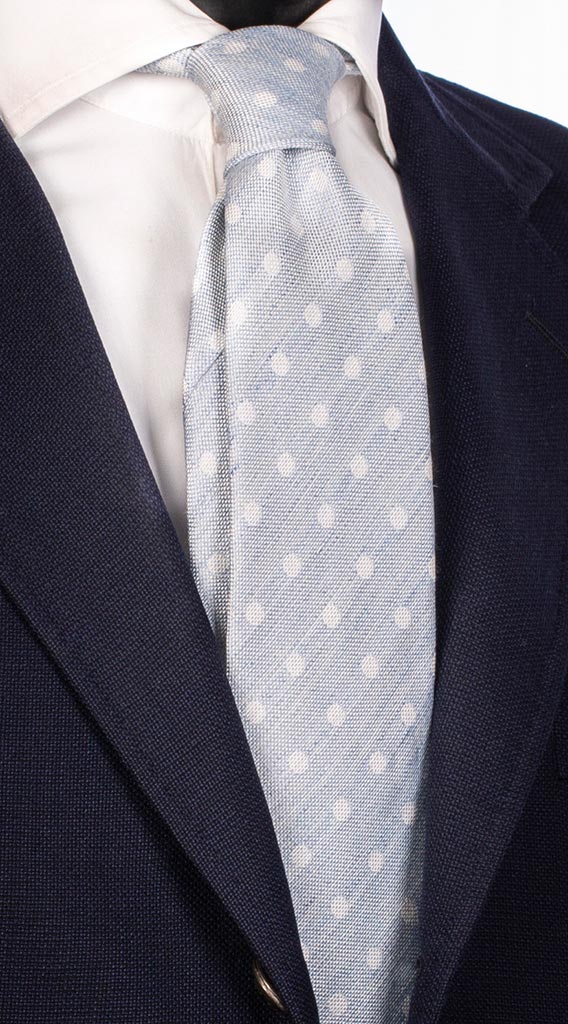 Cravatta di Seta Celeste Ghiaccio Pois Bianchi Made in Italy Graffeo Cravatte