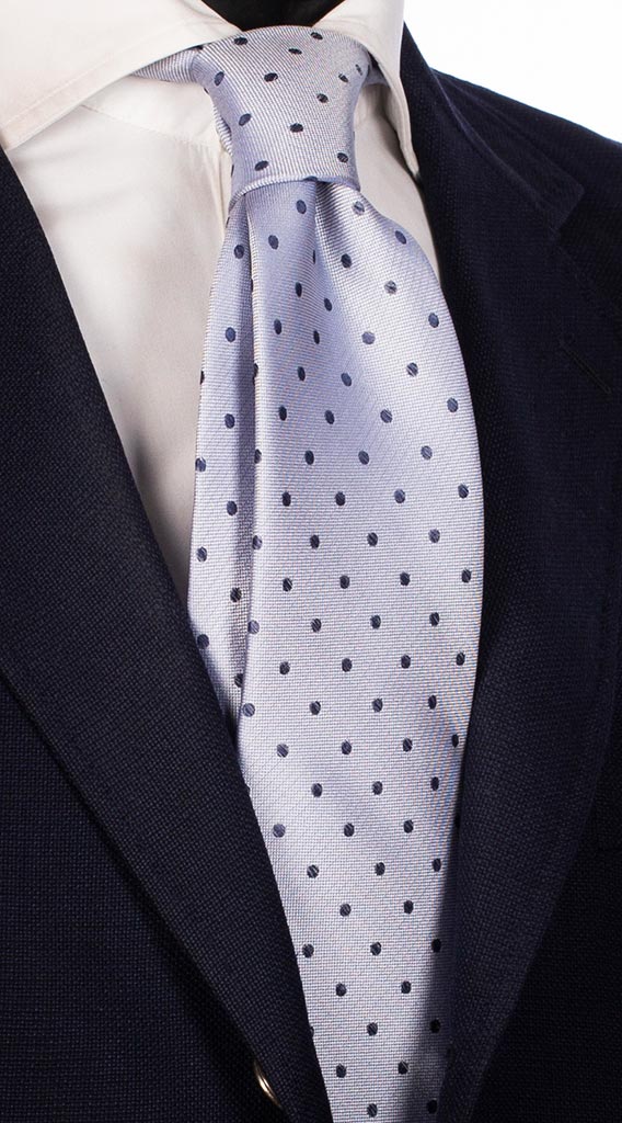 Cravatta di Seta Celeste Ghiaccio Pois Blu Made in Italy Graffeo Cravatte