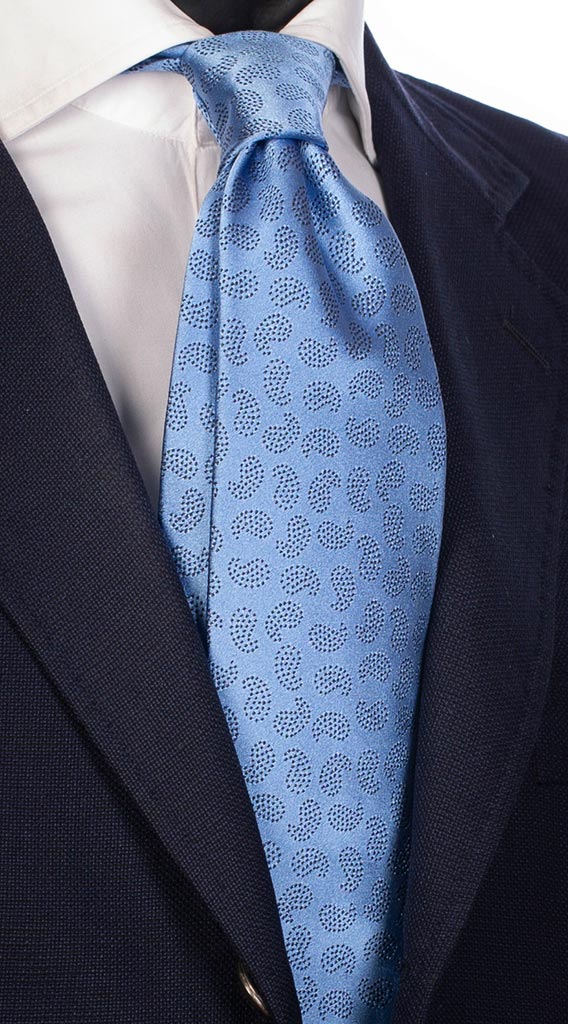 Cravatta di Seta Celeste Paisley Blu Made in Italy Graffeo Cravatte