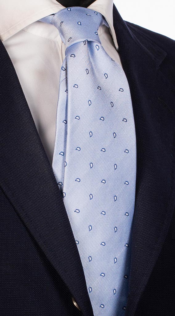 Cravatta di Seta Celeste Paisley Bluette Bianco Made in Italy Graffeo Cravatte