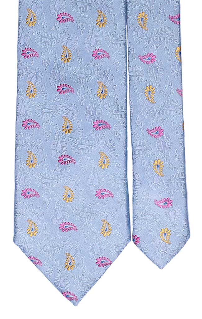Cravatta di Seta Celeste Paisley Giallo Rosa Bluette Made in Italy Graffeo Cravatte Pala