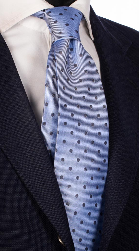 Cravatta di Seta Celeste Pois Blu Effetto Cangiante Made in Italy Graffeo Cravatte