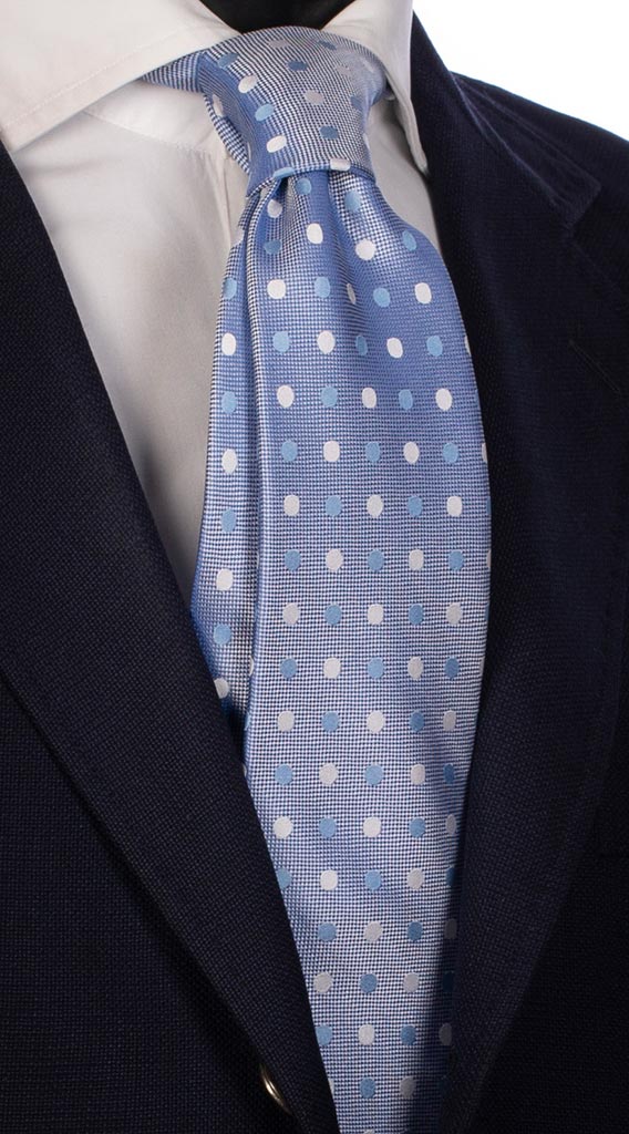 Cravatta di Seta Celeste a Pois Bianco Azzurro Made in Italy Graffeo Cravatte