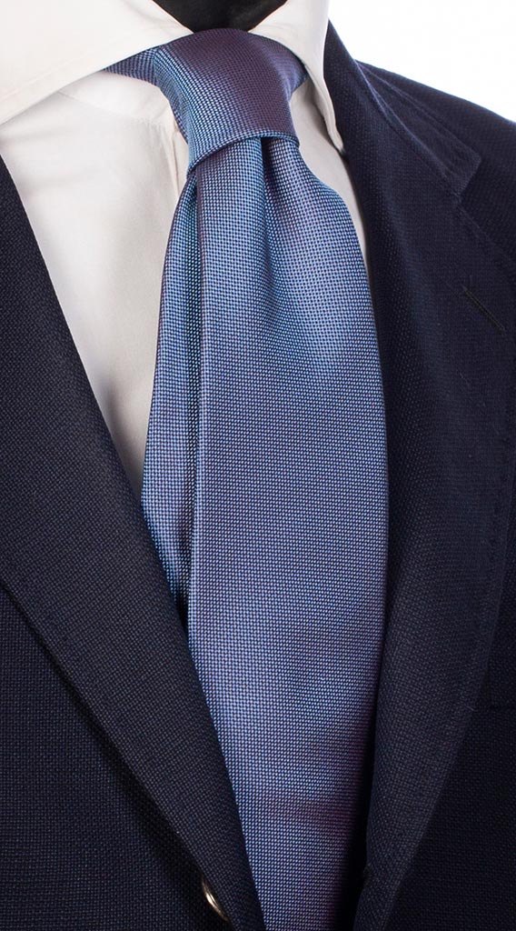 Cravatta di Seta Celeste con Micro Fantasia Marrone Made in Italy Graffeo Cravatte