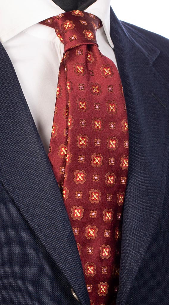 Cravatta di Seta Color Ruggine Fantasia Rossa Gialla Rosa Beige Made in Italy Graffeo Cravatte
