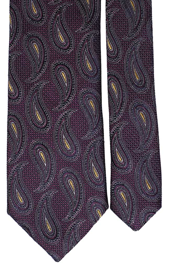Cravatta di Seta Color Vinaccia Paisley Nero Grigio Giallo Made in Italy Graffeo Cravatte Pala