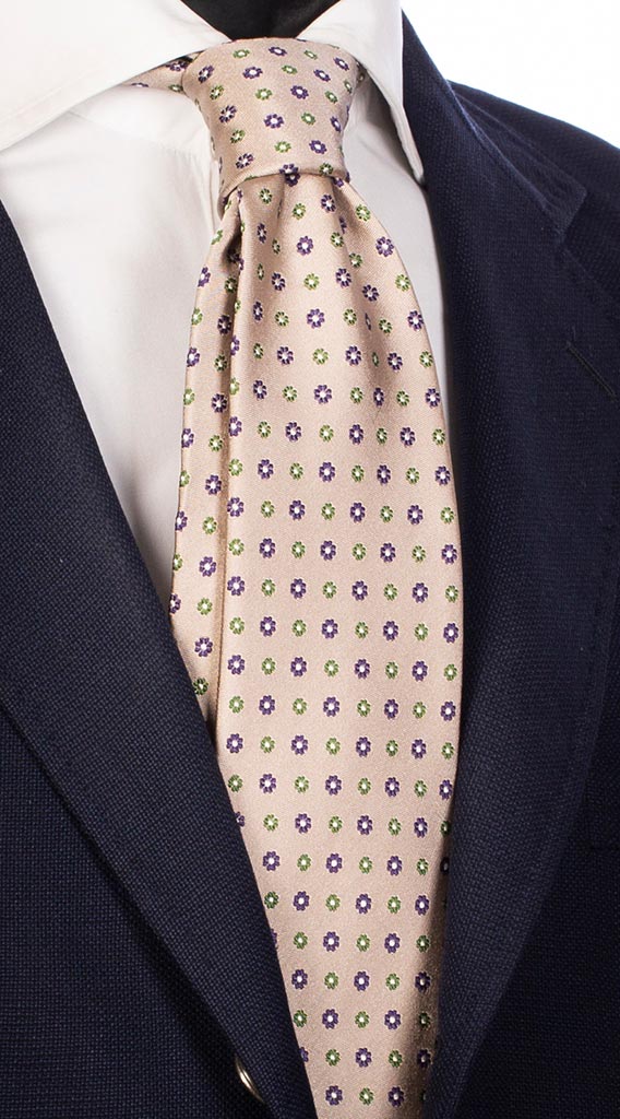 Cravatta di Seta Cotone Bianco Panna Paisley Marrone Beige Made in Italy Graffeo Cravatte