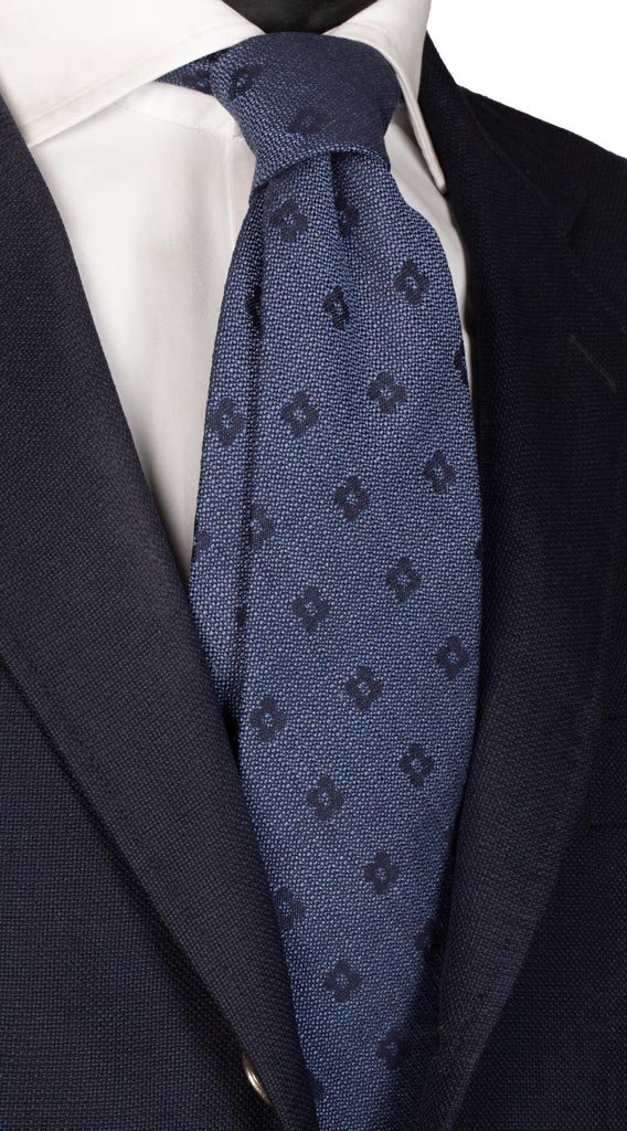 Cravatta di Seta Cotone Blu Avio Fantasia Blu Made in Italy Graffeo Cravatte