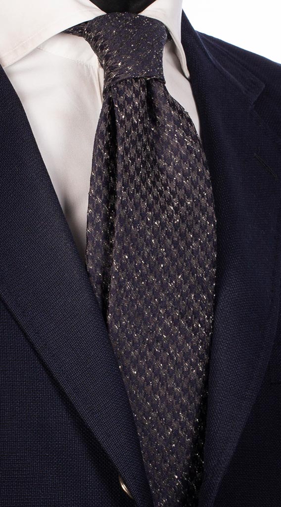 Cravatta di Seta Cravatta in Tweed Pied de Poule Grigio Blu Made in Italy Graffeo Cravatte