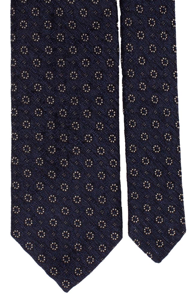 Cravatta di Seta Effetto Stropicciato Blu Fantasia Beige Made in Italy Graffeo Cravatte Pala