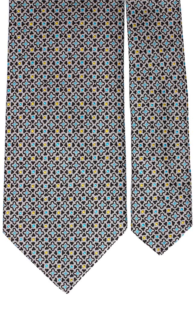Cravatta di Seta Fantasia Bianca Azzurra Gialla Blu Made in Italy Graffeo Cravatte Pala