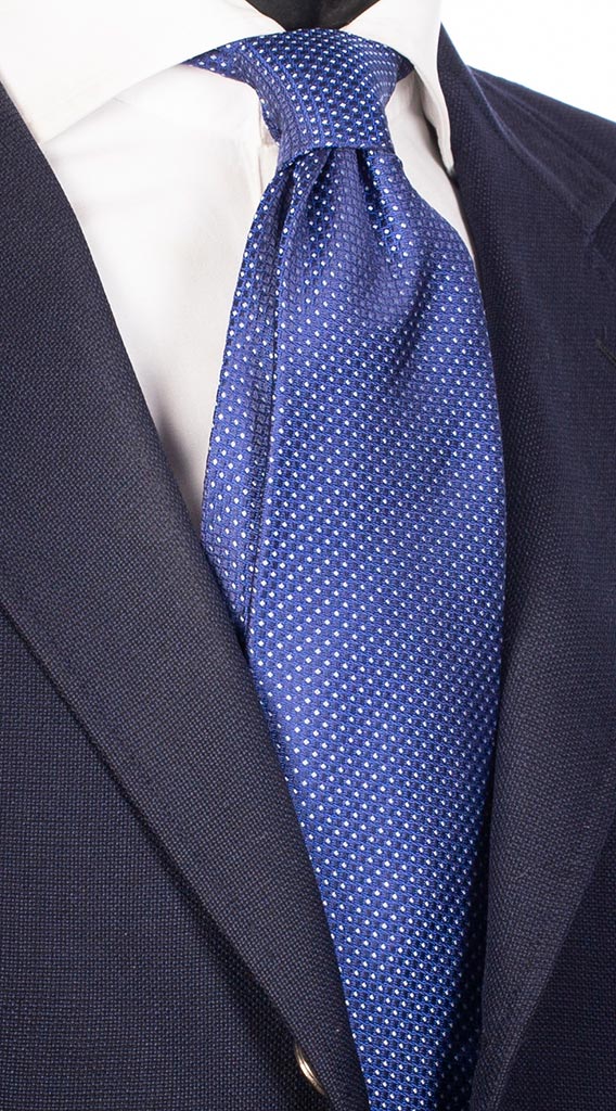 Cravatta di Seta Fantasia Bluette Blu Bianca Made in Italy Graffeo Cravatte