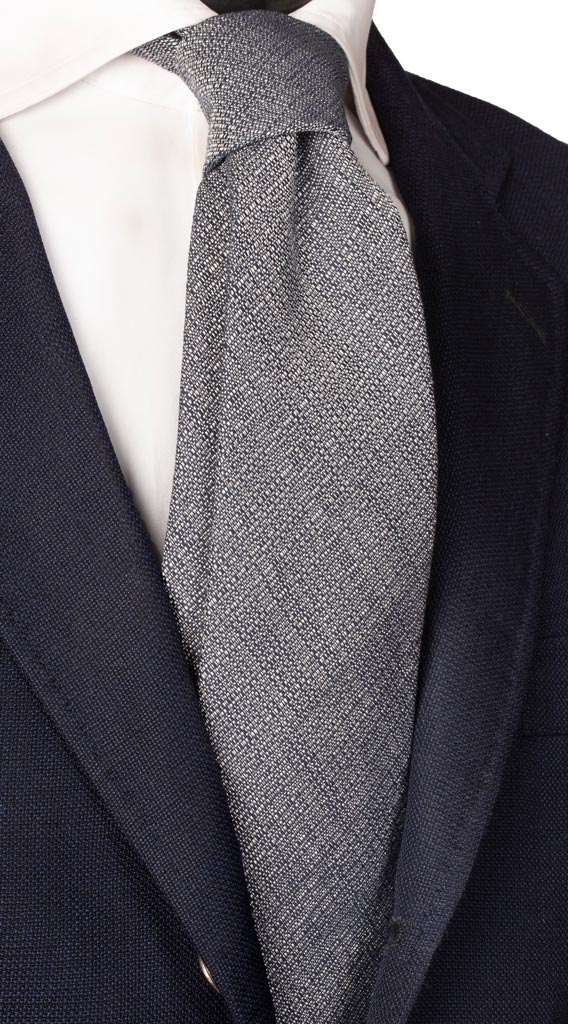 Cravatta di Seta Fantasia Grigia Blu Notte Made in Italy graffeo Cravatte