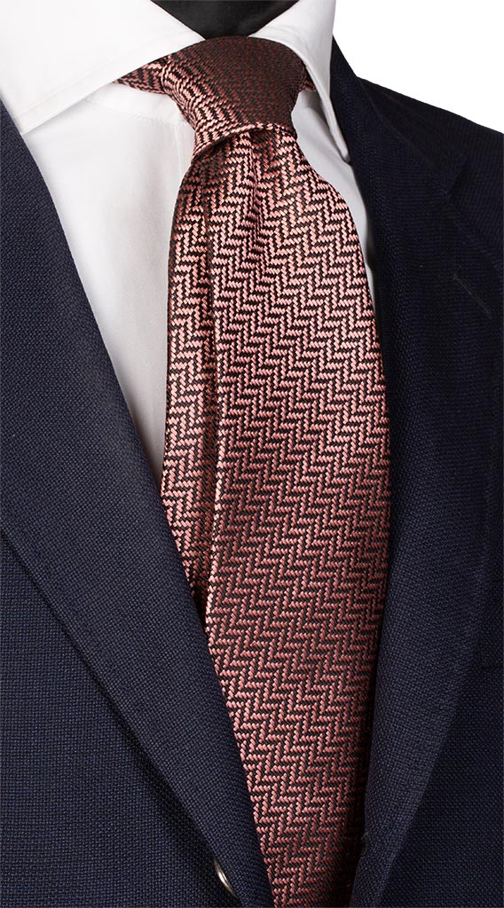 Cravatta di Seta Fantasia Lisca di Pesce Rosa Nera Made in Italy Graffeo Cravatte