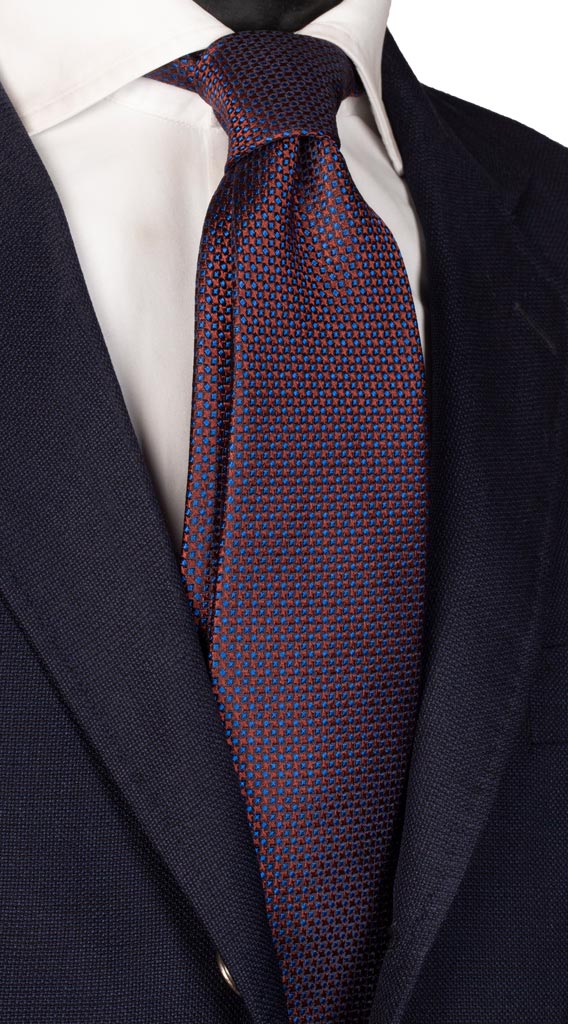 Cravatta di Seta Fantasia Marrone Bluette Blu Made in Italy Graffeo Cravatte