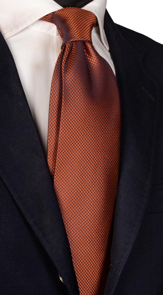Cravatta di Seta Pied de Poule Blu Arancione Made in Italy Graffeo Cravatte