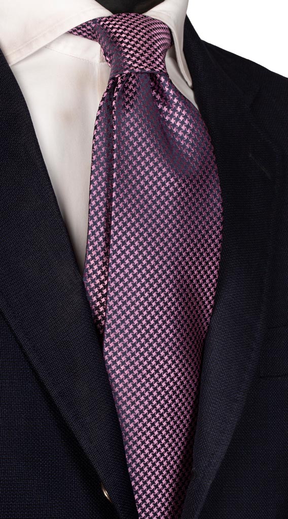 Cravatta di Seta Pied de Poule Blu Rosa Made in Italy graffeo Cravatte