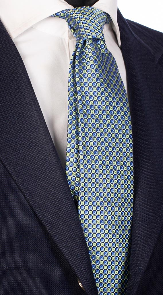 Cravatta di Seta Fantasia Verde Celeste Bluette Bianco Made in Italy graffeo Cravatte