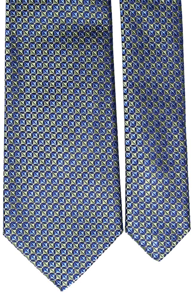 Cravatta di Seta Fantasia Verde Celeste Bluette Bianco Made in Italy Graffeo Cravatte Pala